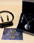 Jewellery Gift Set For Women - Silver Moon & Stars Necklace & Drop Earrings - Real Natural Crystal Quartz Gemstone Pendant For Ladies - With a Quality Gift Box