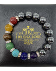 Helena Rose Jewellery - 7 Chakra Gemstone Yoga Stretch Beaded Bracelet for Women & Men - with Hematite Stone Beads - Supplied in A Jewellery Gift Box.