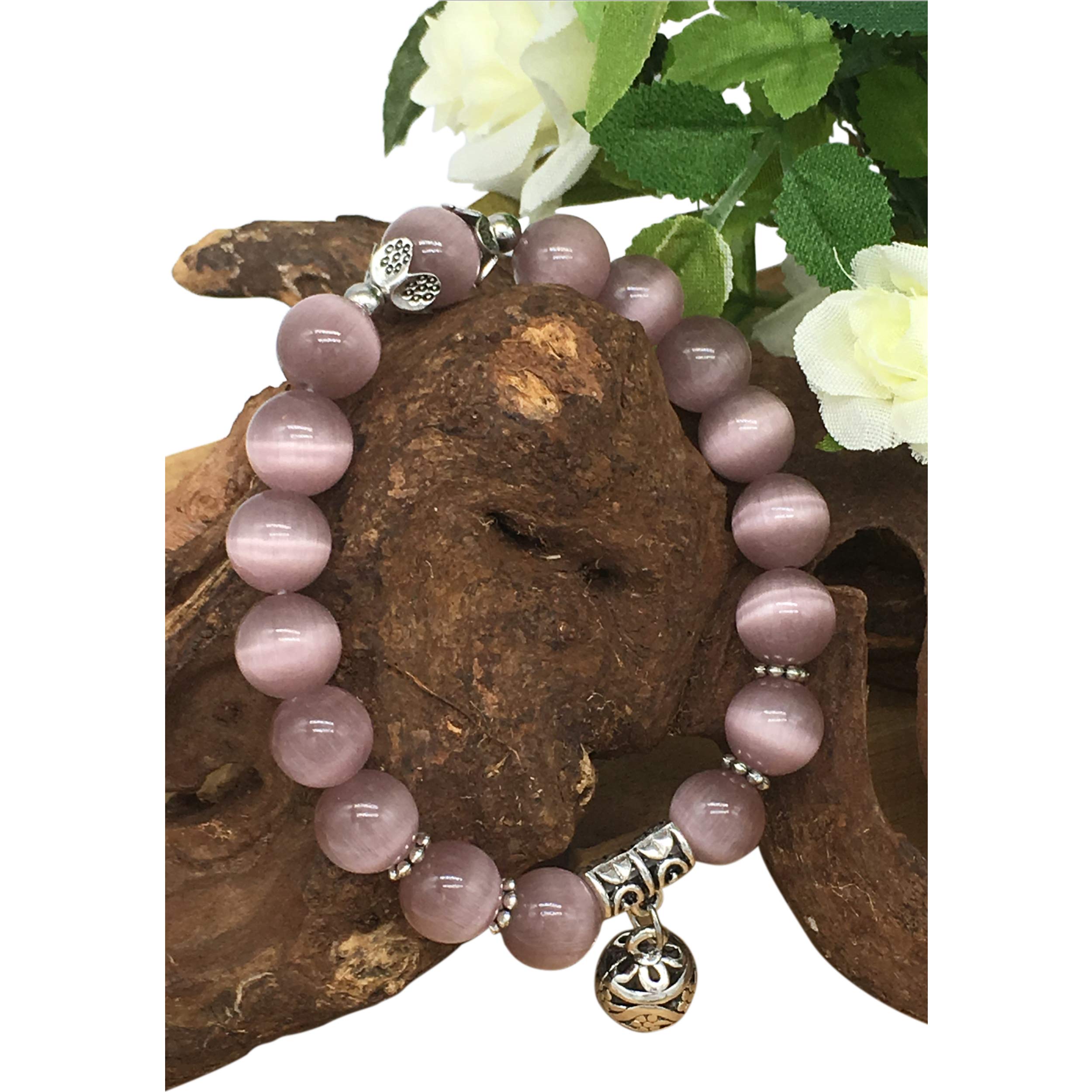 Helena Rose Cats Eye Bead Charm Bracelet - Gorgeous Magical Boho Fashion Ladies Bangle - Chakra Stone Jewellery with Gift Box