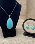 Ladies Matching Jewellery Set for Women - Teardrop Design Necklace Pendant & Drop Earrings - With Jewellery Gift Box