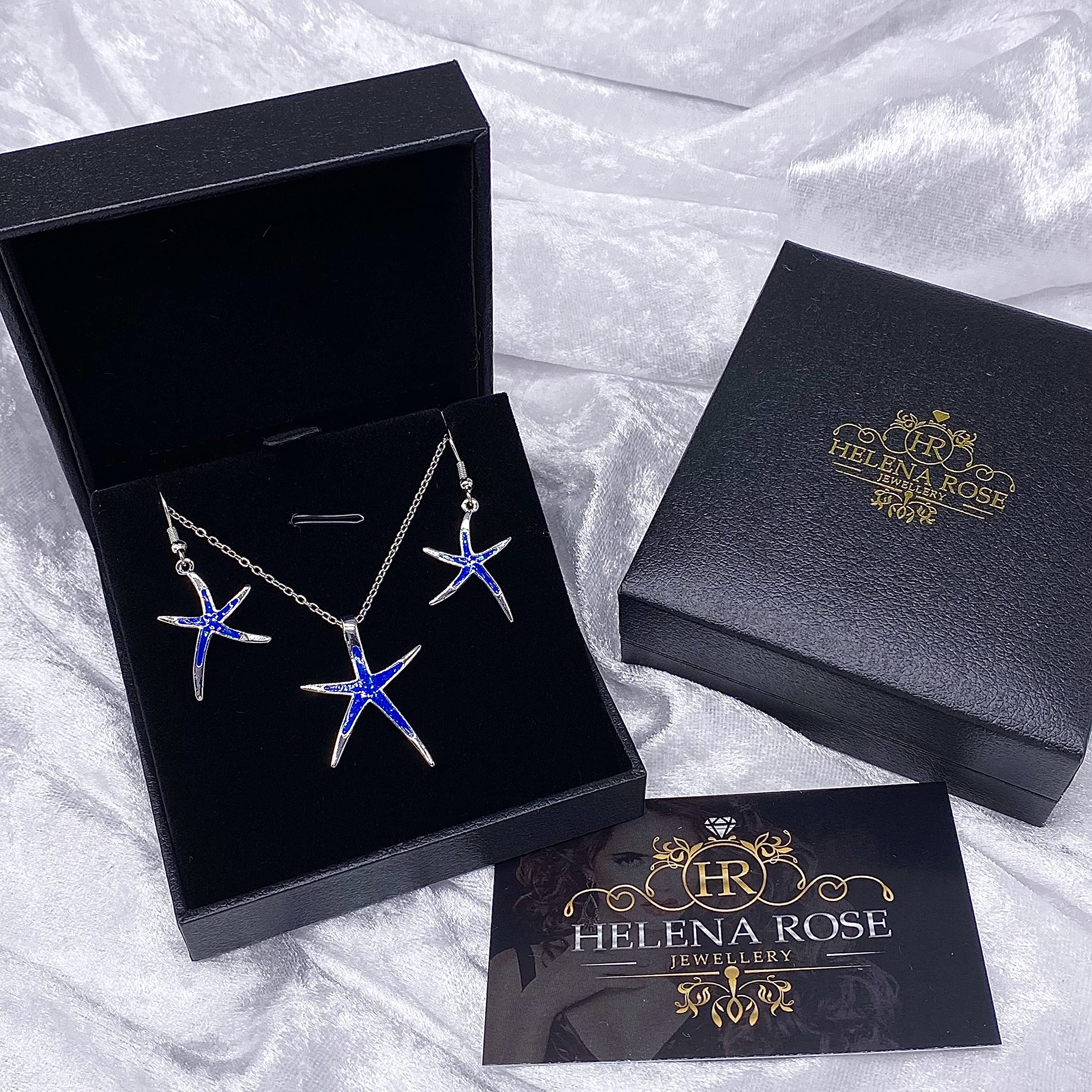 Starfish Jewellery gift set for women. Starfish design pendant necklace with enamel inlay &amp; matching earrings. With Gift Box-