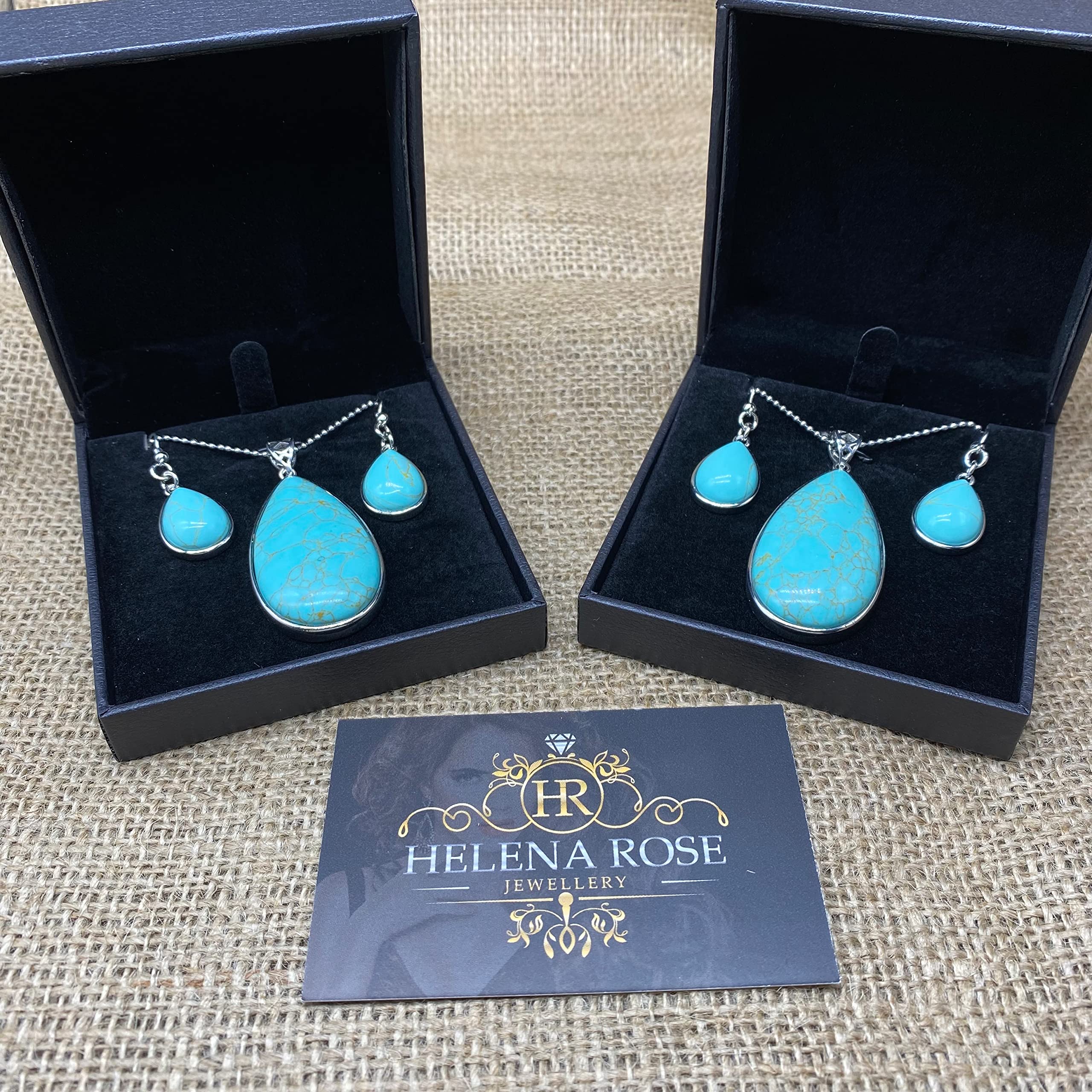 Ladies Matching Jewellery Set for Women - Teardrop Design Necklace Pendant &amp; Drop Earrings - With Jewellery Gift Box