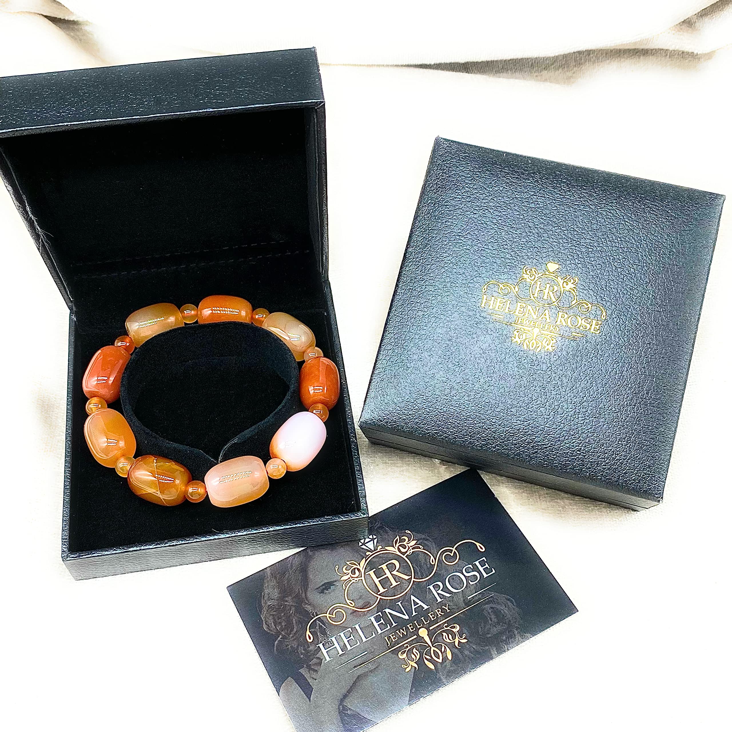 Womens Agate Stretch Bracelet - Natural Stone Jewellery for Ladies - Beaded Crystal Boho Style Handmade Bangle - with Gift Box