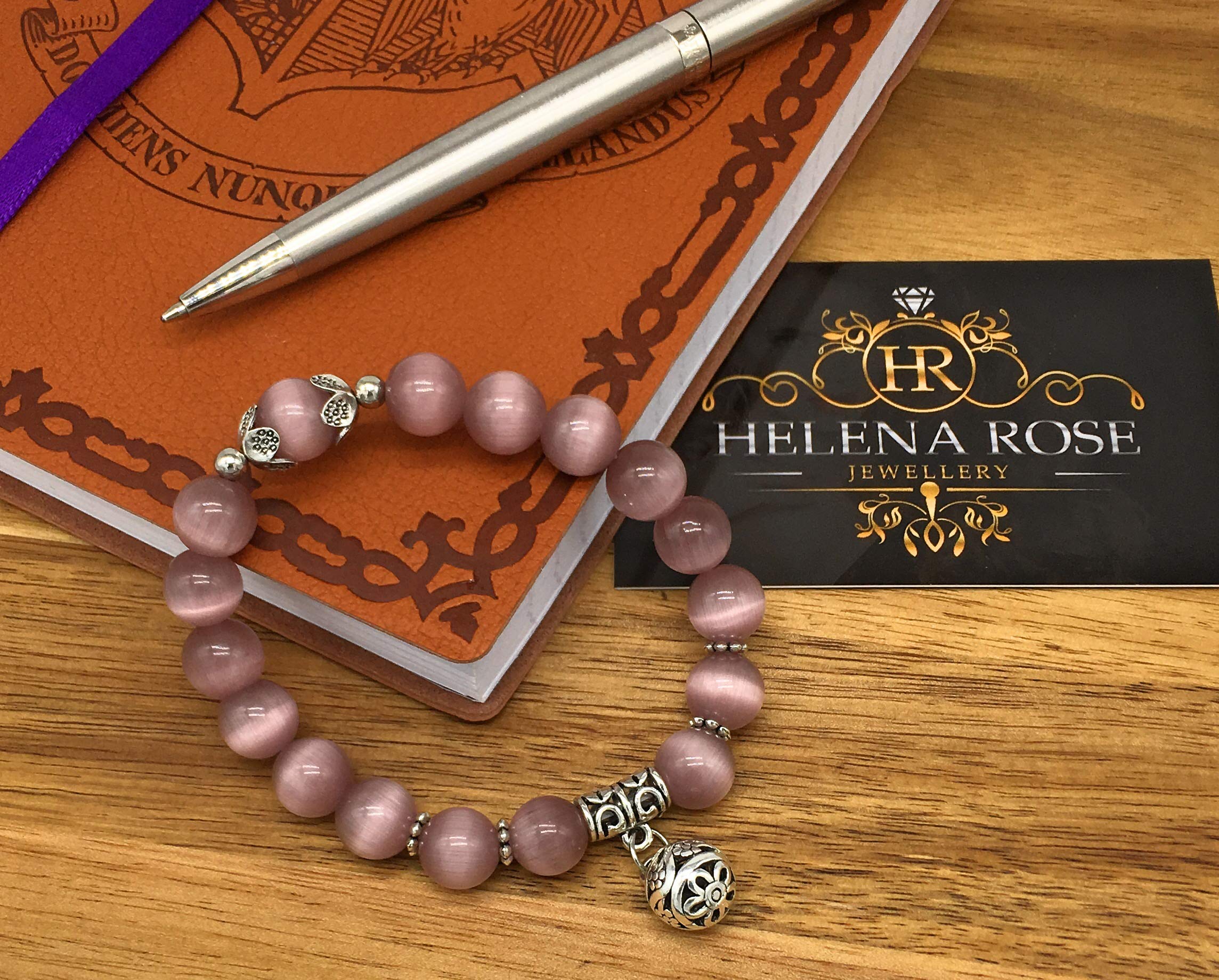 Helena Rose Cats Eye Bead Charm Bracelet - Gorgeous Magical Boho Fashion Ladies Bangle - Chakra Stone Jewellery with Gift Box