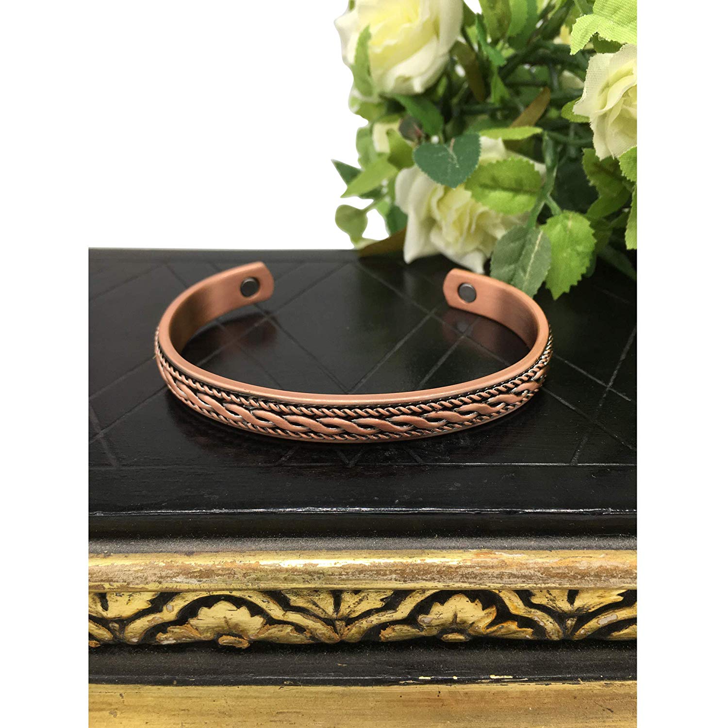 Pure Copper Magnetic Health Bangle - Traditional Twisted Rope Design - Arthritis Bracelet for Men &amp; Women - with Gift Box