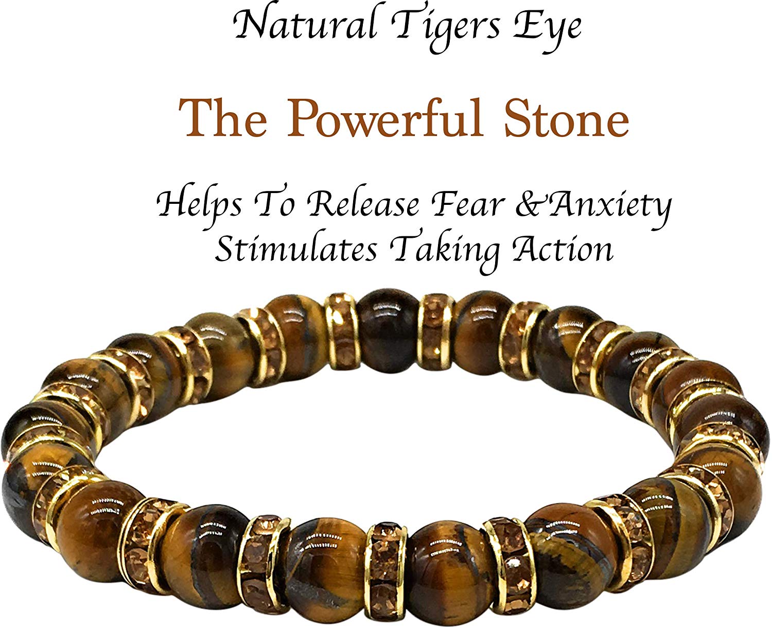 Ladies Bracelet for Women- Natural Tigers Eye &amp; Sparkling Rhinestone Crystals - Woman&#39;s Spiritual Balance Bracelet with Jewellery Gift Box - Gemstones