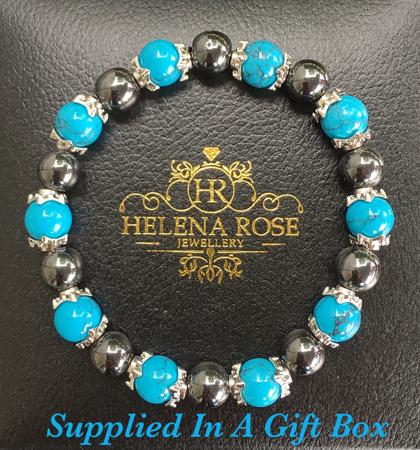 Helena Rose Natural Turquoise Stone Hematite Magnetic Bracelet