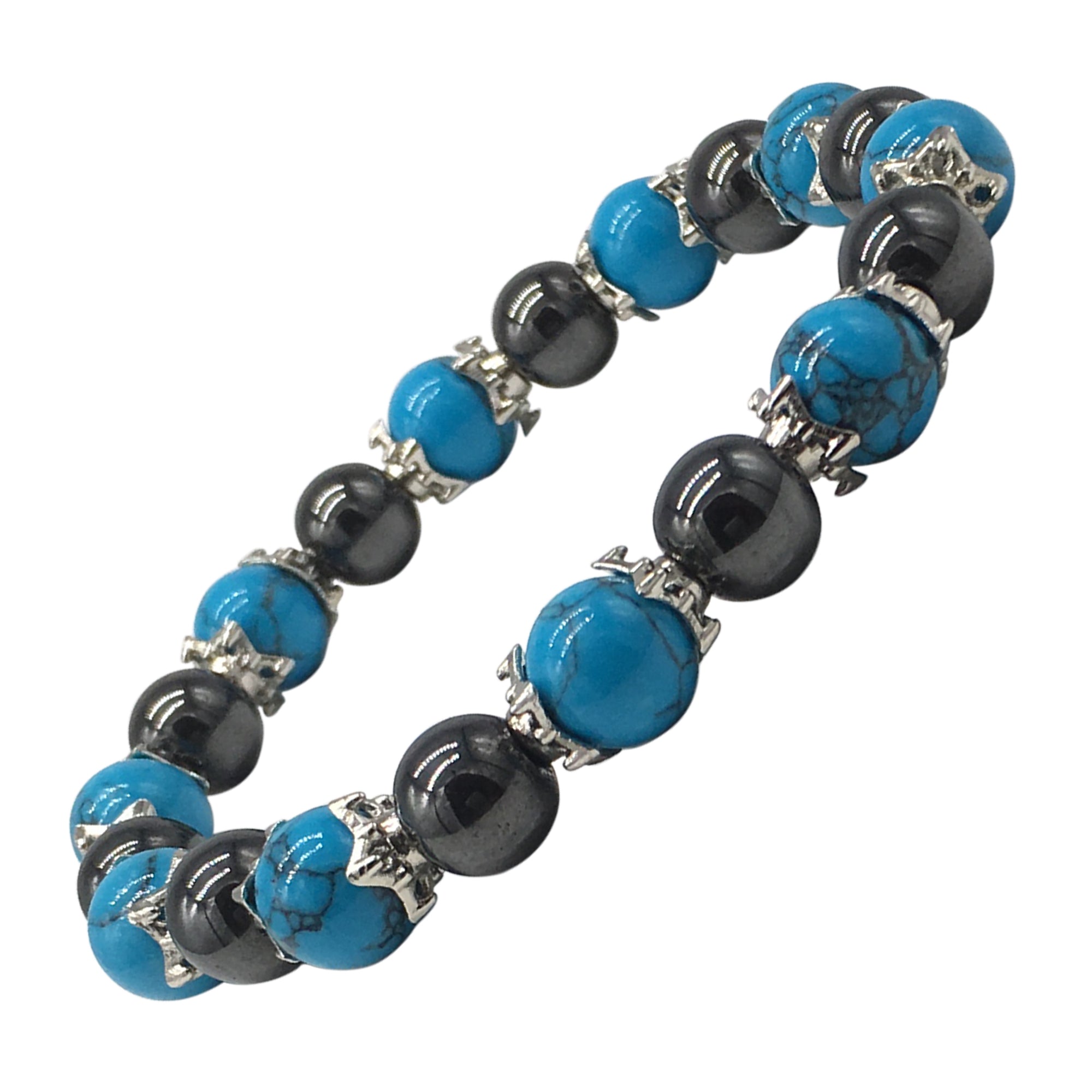 turquoise and hematite magnetic therapy bracelet for women natural pain relief for arthritis joint pain carpal tunnel relief menopause symptoms hot flushes best gift for women and ladies plus gift box